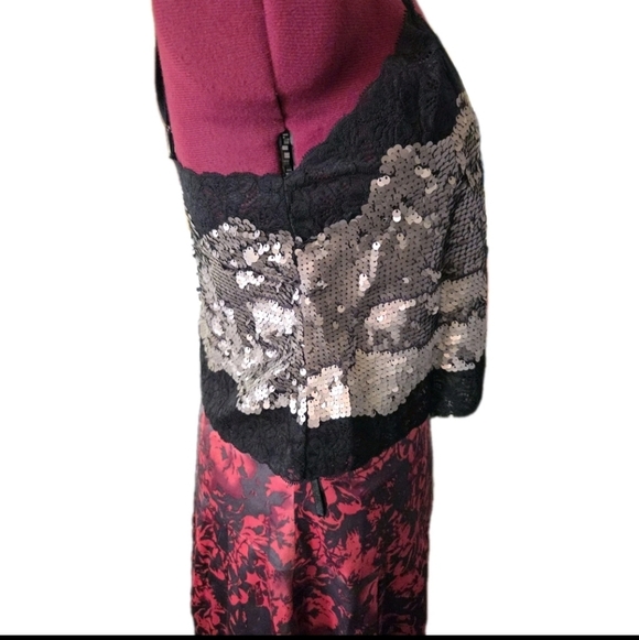 Long Tall Sally Red Floral Pleated Midi Skirt US 14 Silk-Feel Hidden Zip - Picture 6 of 11